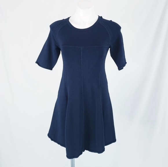 A.L.C Shelby Seamed Raglan Fit and Flare Dress Navy - Picture 2 of 14